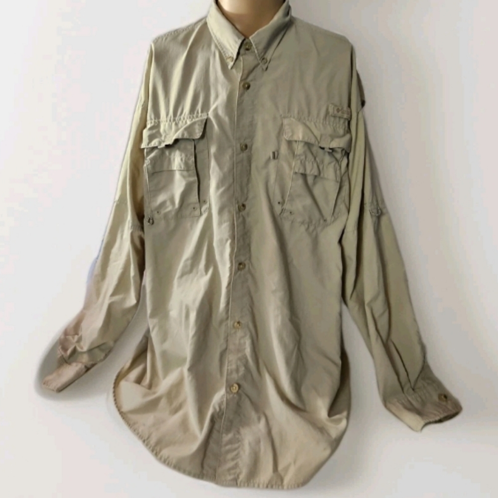 Columbia Omni Shade PFG Performance Fishing Gear Shirt Beige Mens XL